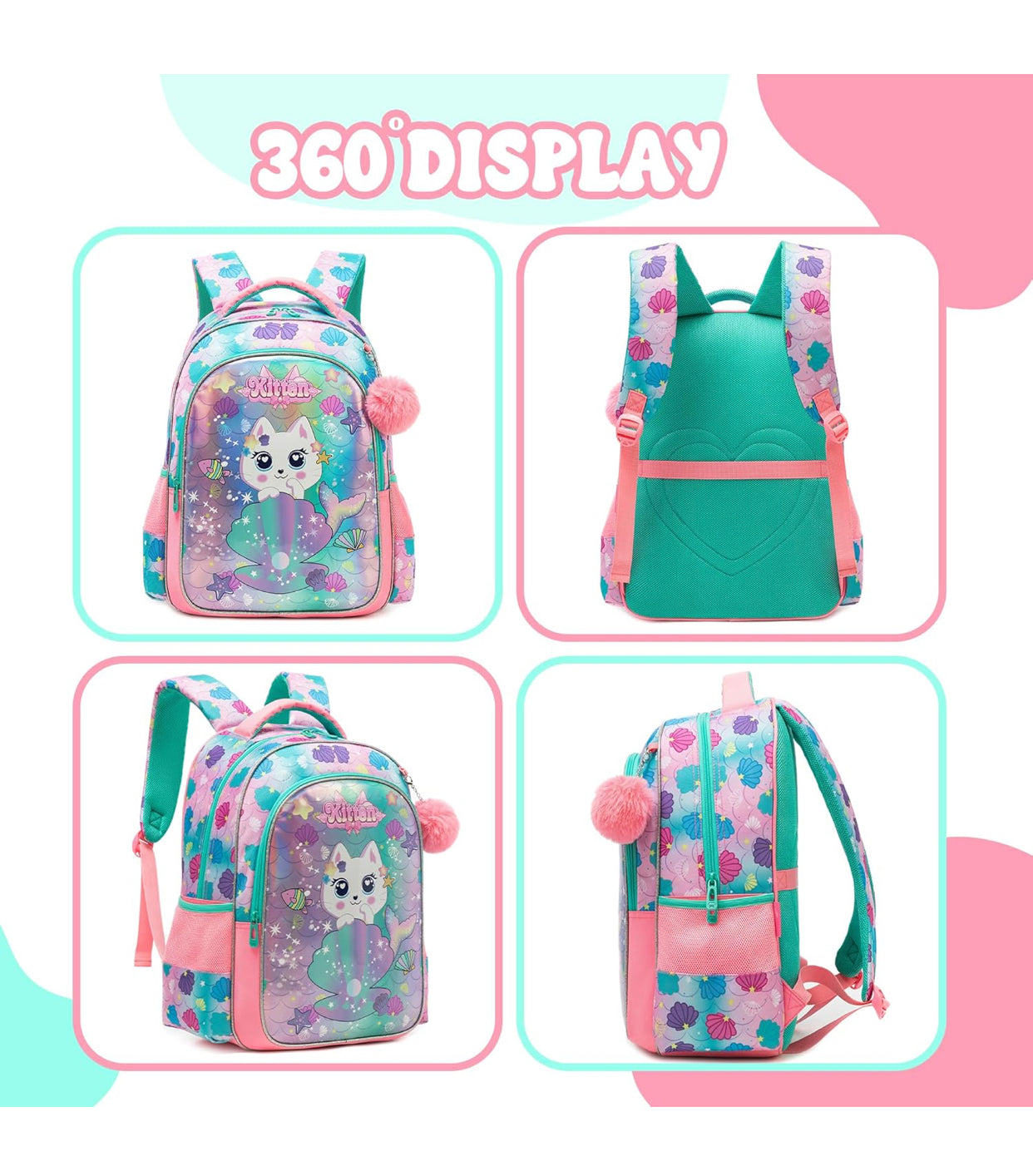 🎀 Sequin Backpack Set for Girls – 3-in-1 with Lunch Box & Bow Design