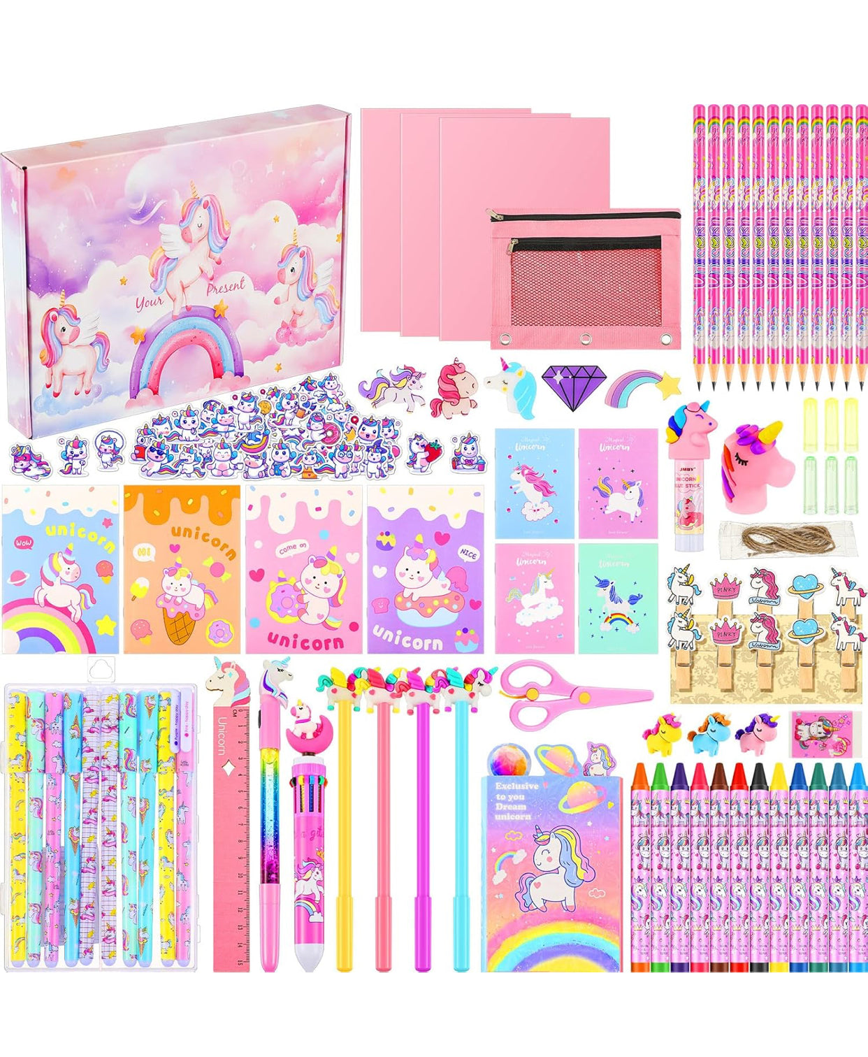 🦄 130-Piece Unicorn School Supplies Set – Pink Kit for Girls