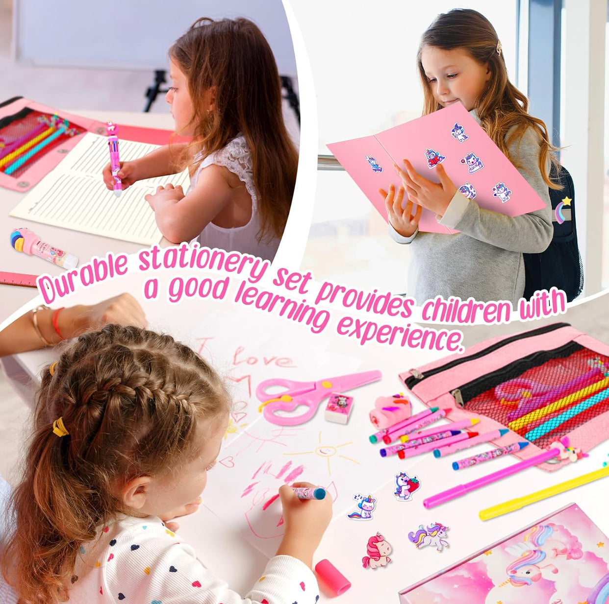 🦄 130-Piece Unicorn School Supplies Set – Pink Kit for Girls