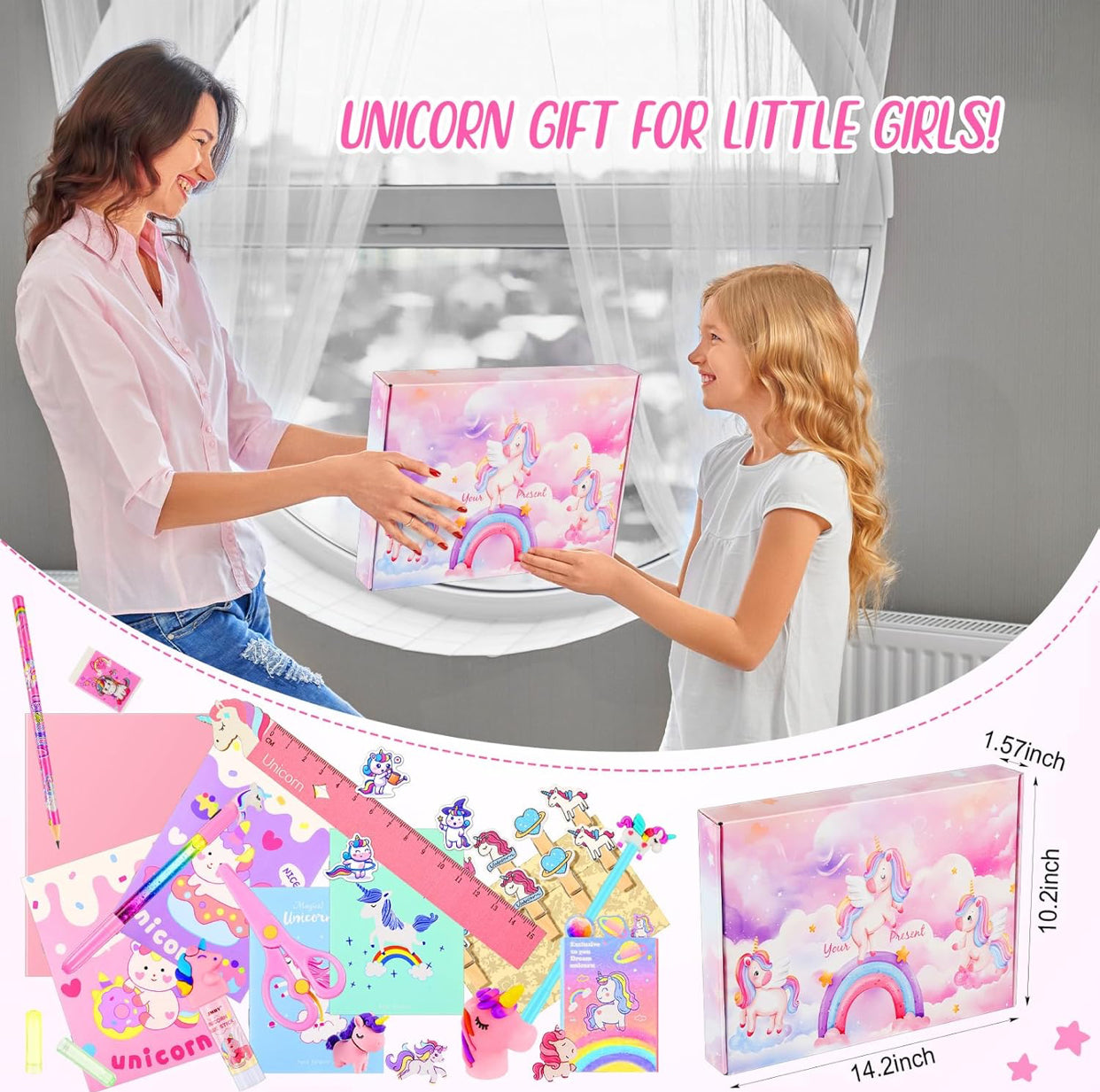 🦄 130-Piece Unicorn School Supplies Set – Pink Kit for Girls
