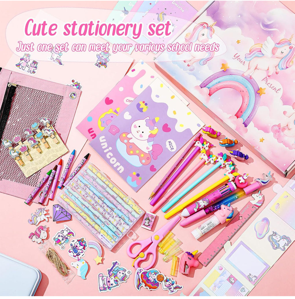 🦄 130-Piece Unicorn School Supplies Set – Pink Kit for Girls