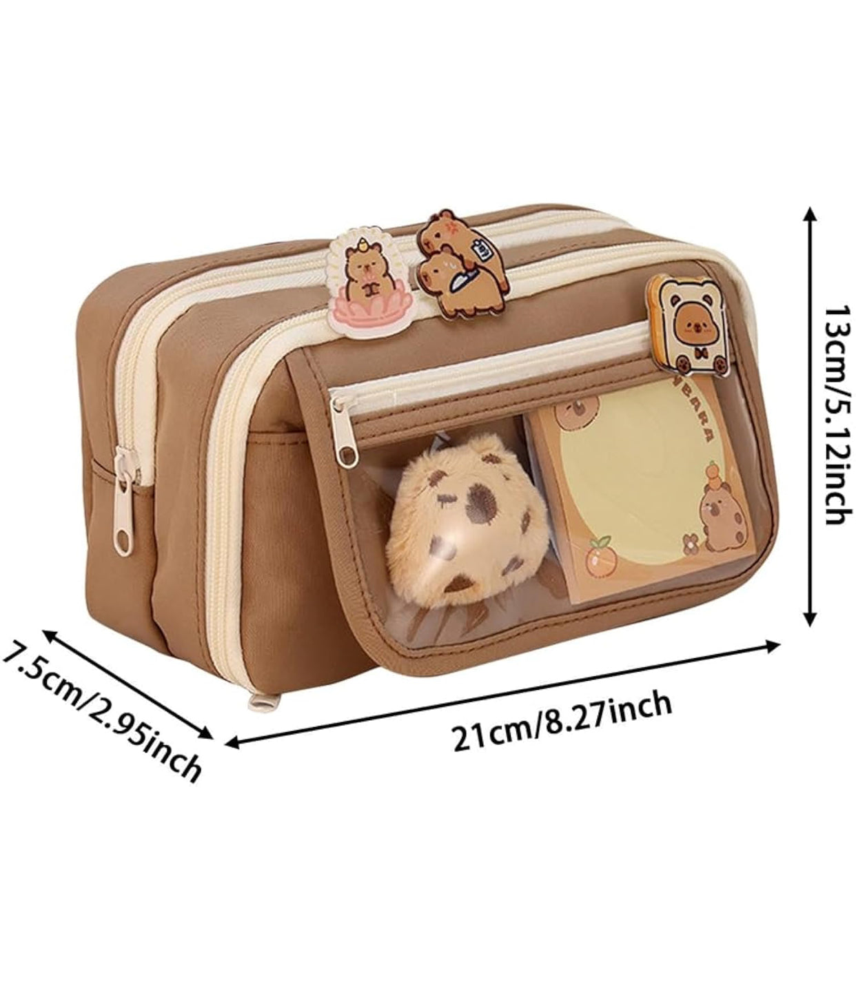 Cute Capybara Pencil Case Set – Clear Pouch with Plush & Pins