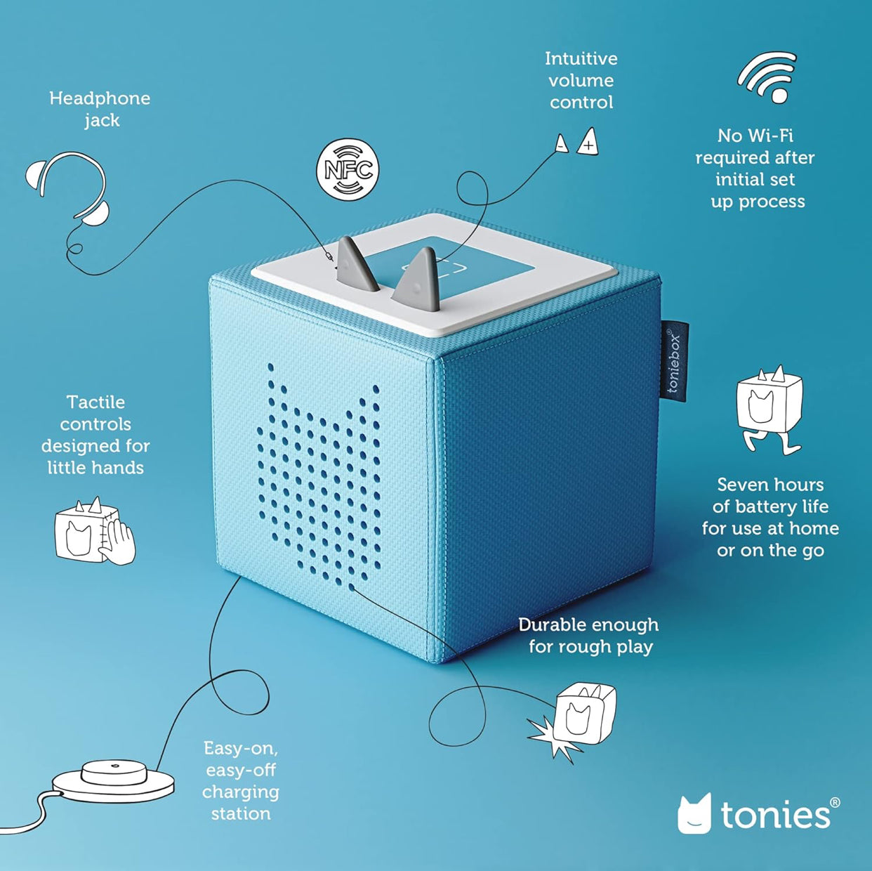 🎶 Toniebox Disney Audio Player Set – Light Blue with 5 Character Figures