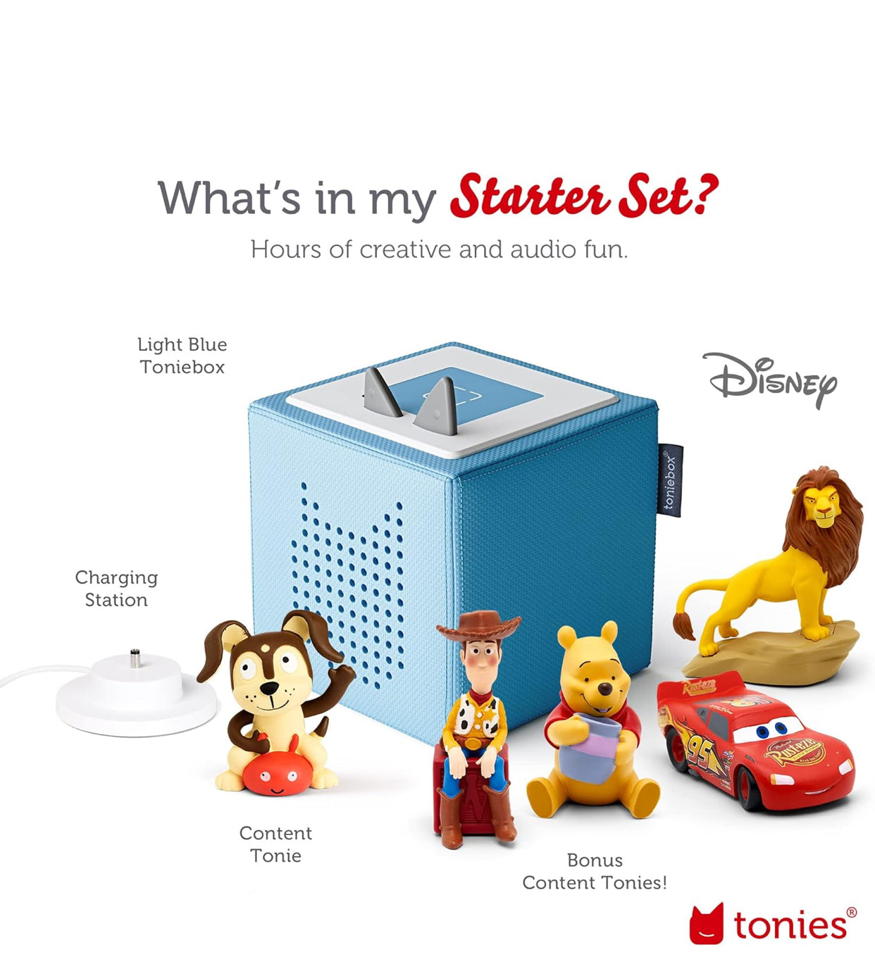 🎶 Toniebox Disney Audio Player Set – Light Blue with 5 Character Figures