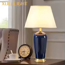 Dark Blue Ceramic Table Lamp – Luxury Remote-Controlled Design