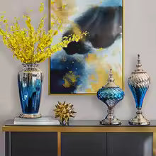 Luxury Sapphire Glass Vase with Lid