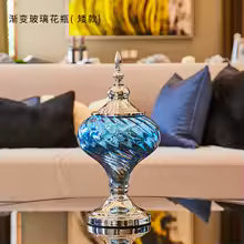Luxury Sapphire Glass Vase with Lid