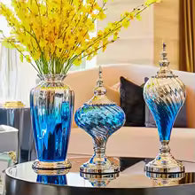 Luxury Sapphire Glass Vase with Lid