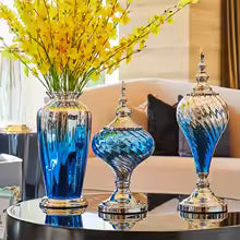 Luxury Sapphire Glass Vase with Lid
